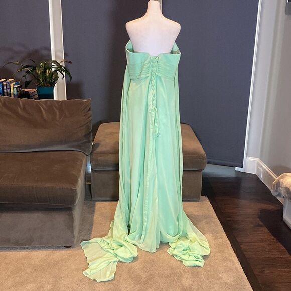 Women’s Full Length Sleeveless Green Chiffon Dress Long Flowing Panels Size 14 - Picture 6 of 12